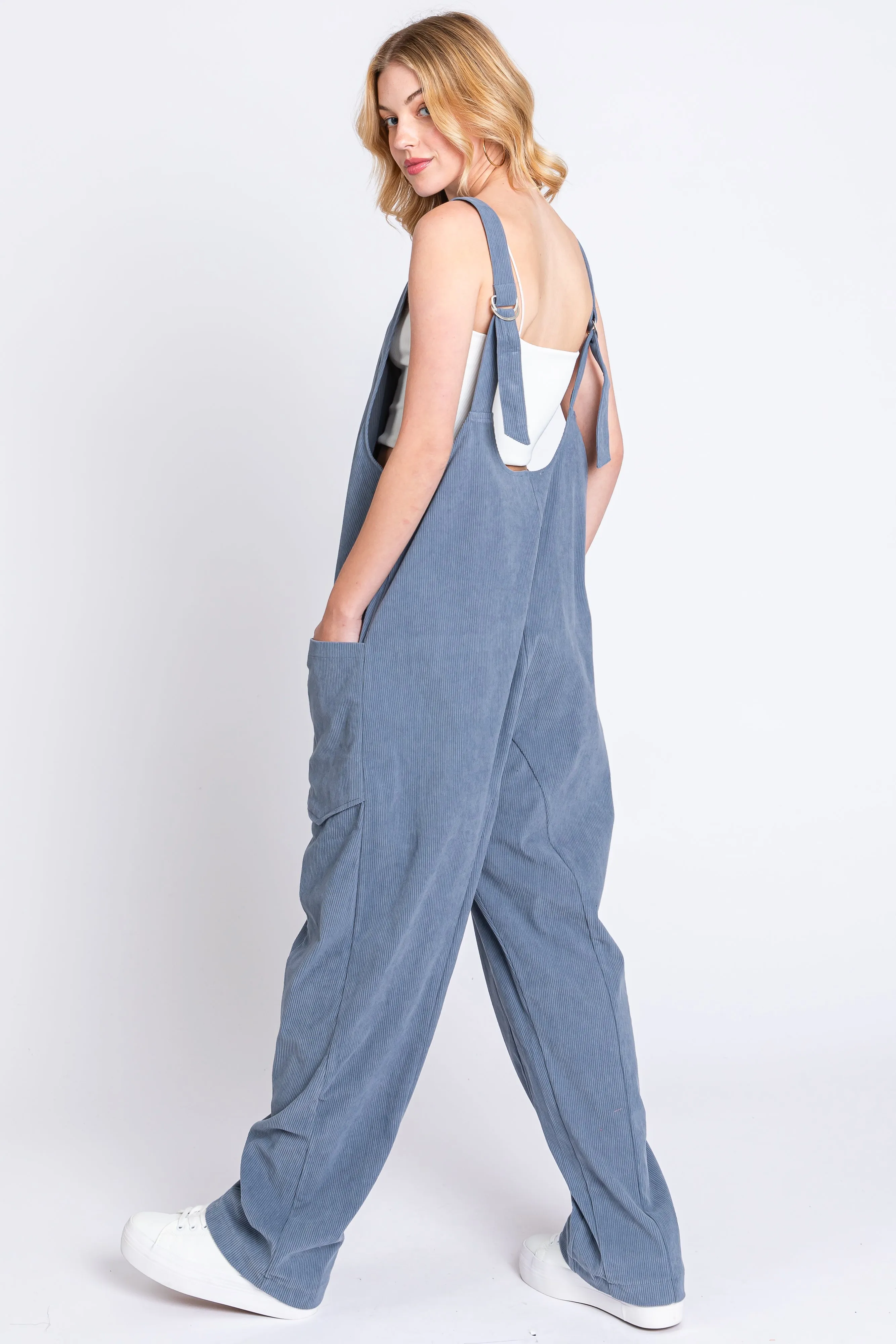 Blue Corduroy Wide Leg Overalls sold by Pinkblush product image thumbnail 3