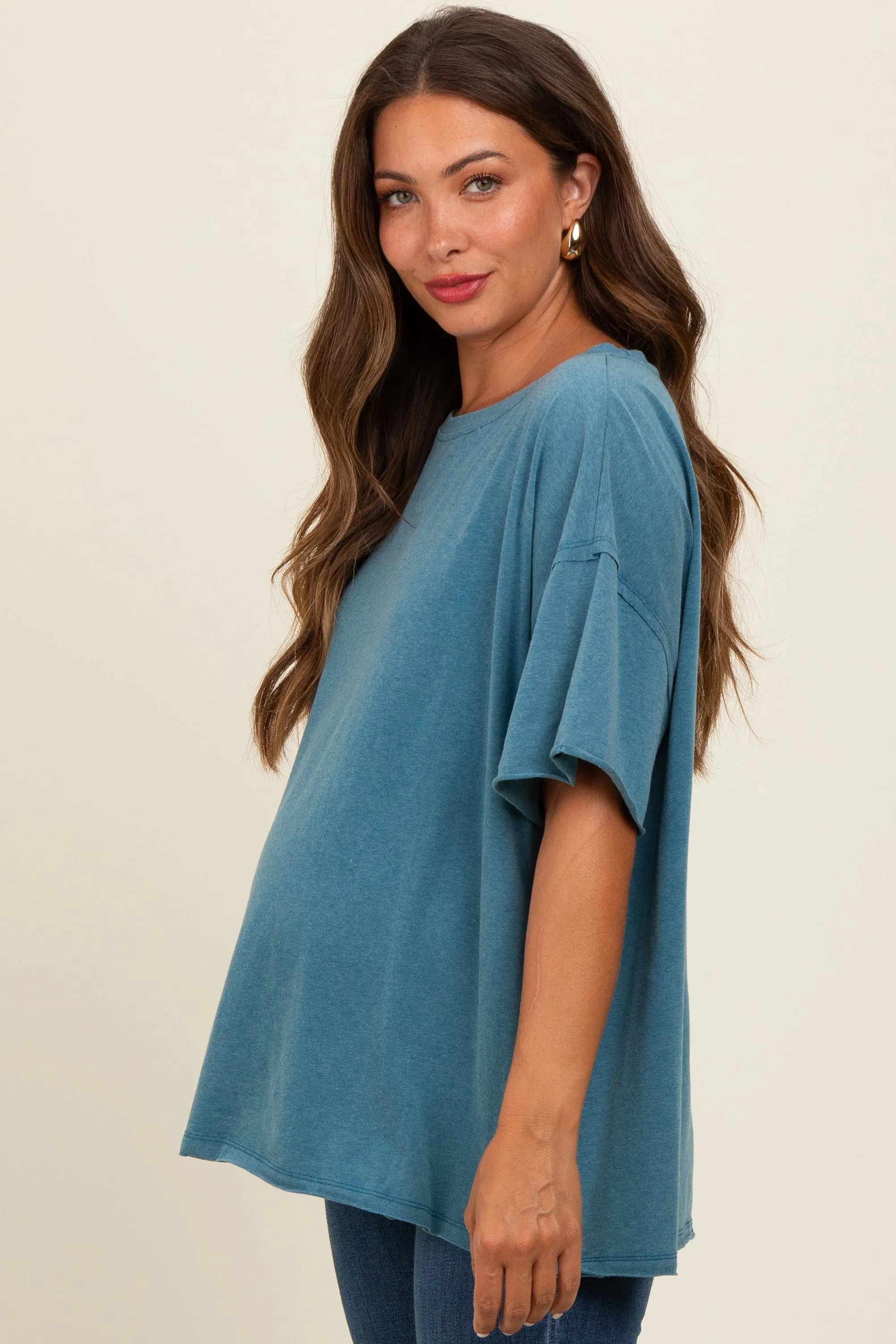 Teal Raw Rolled Hem Maternity Top sold by Pinkblush product image thumbnail 3