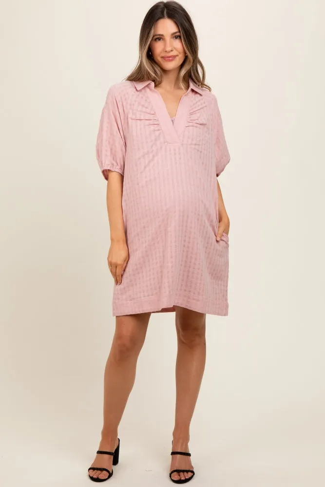 Mauve Monochrome Striped Maternity Dress sold by Pinkblush