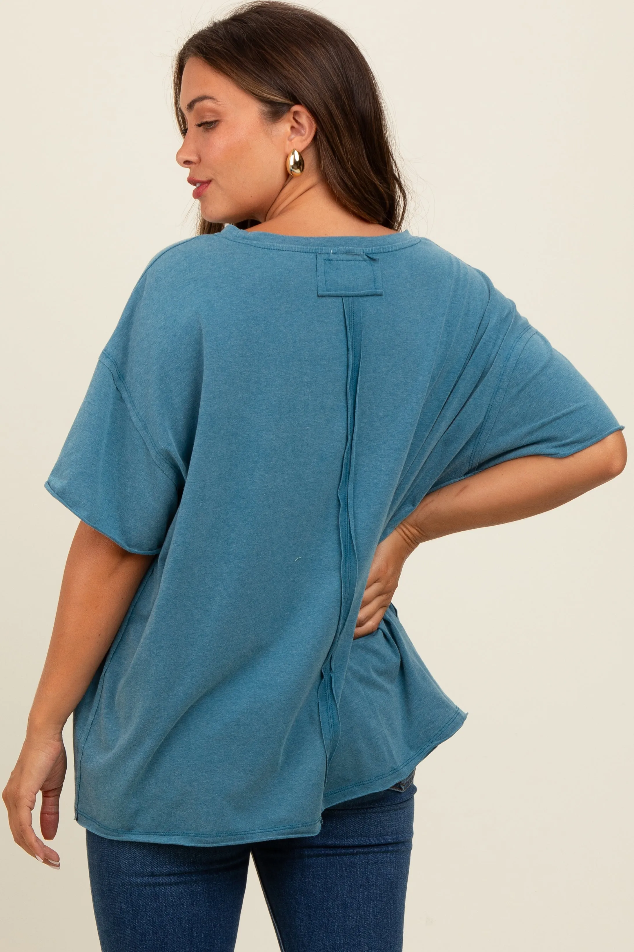 Teal Raw Rolled Hem Maternity Top sold by Pinkblush product image thumbnail 4