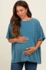 Teal Raw Rolled Hem Maternity Top sold by Pinkblush