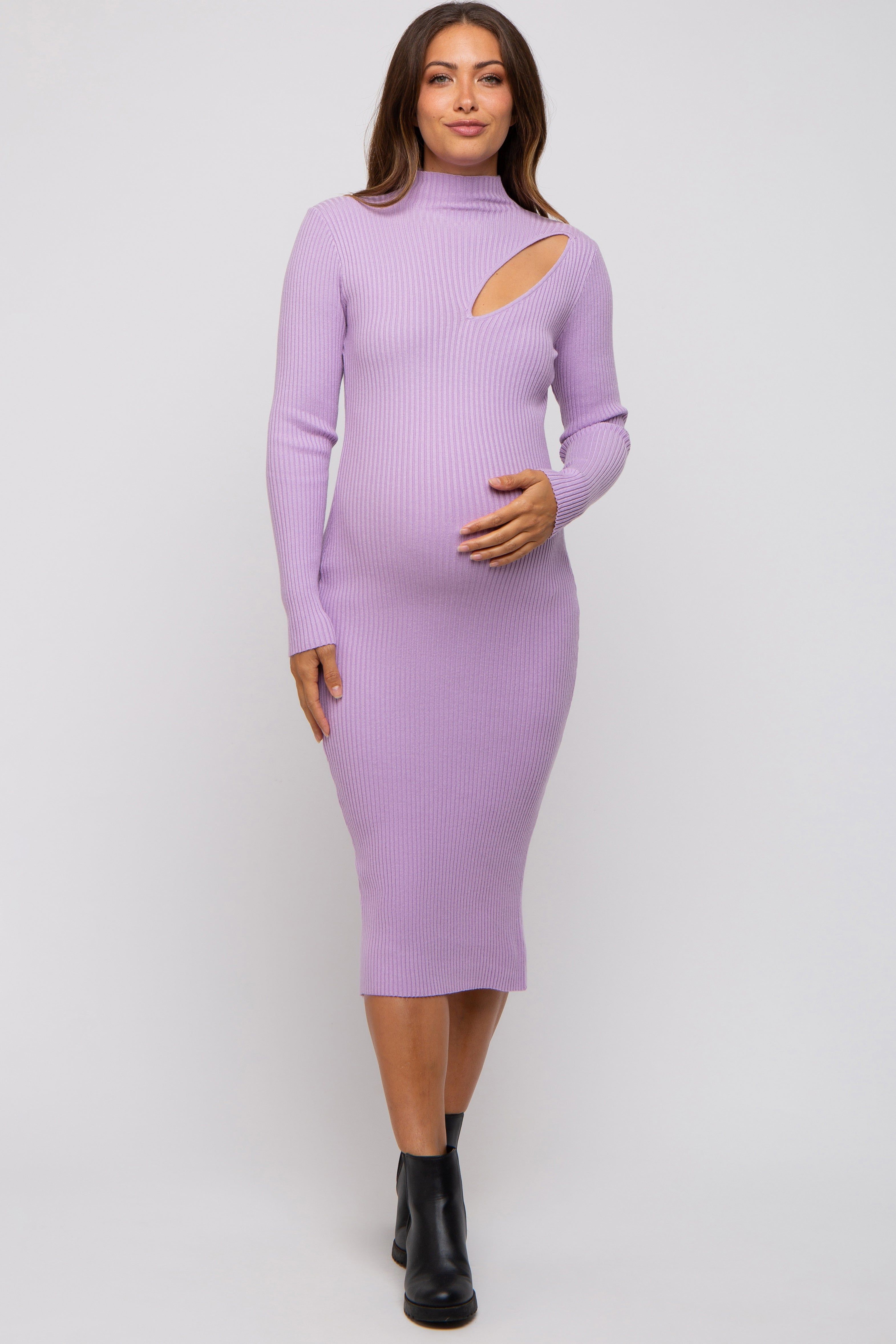 Lavender Cutout Fitted Maternity Knit Dress sold by Pinkblush