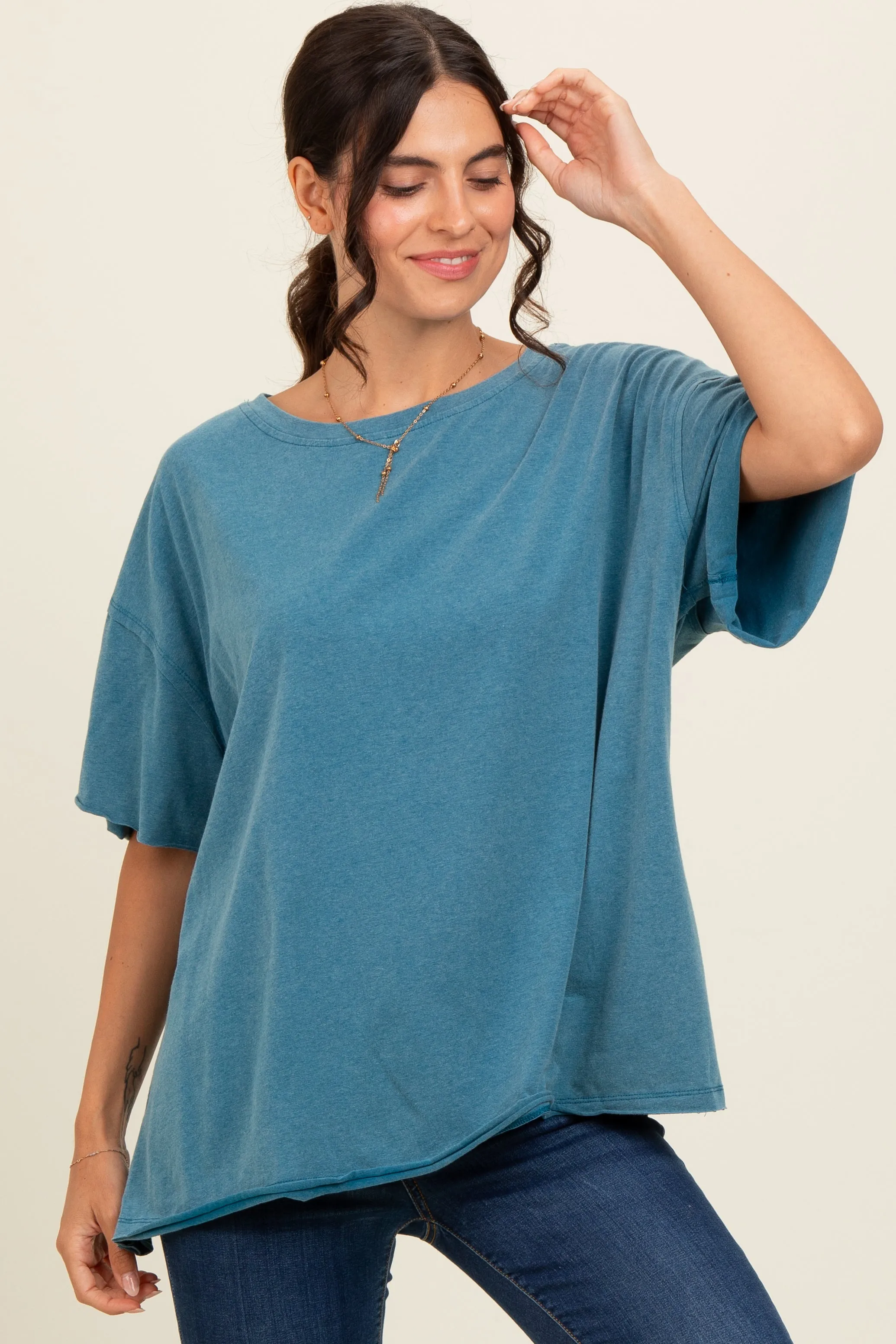 Teal Raw Rolled Hem Maternity Top sold by Pinkblush product image thumbnail 5