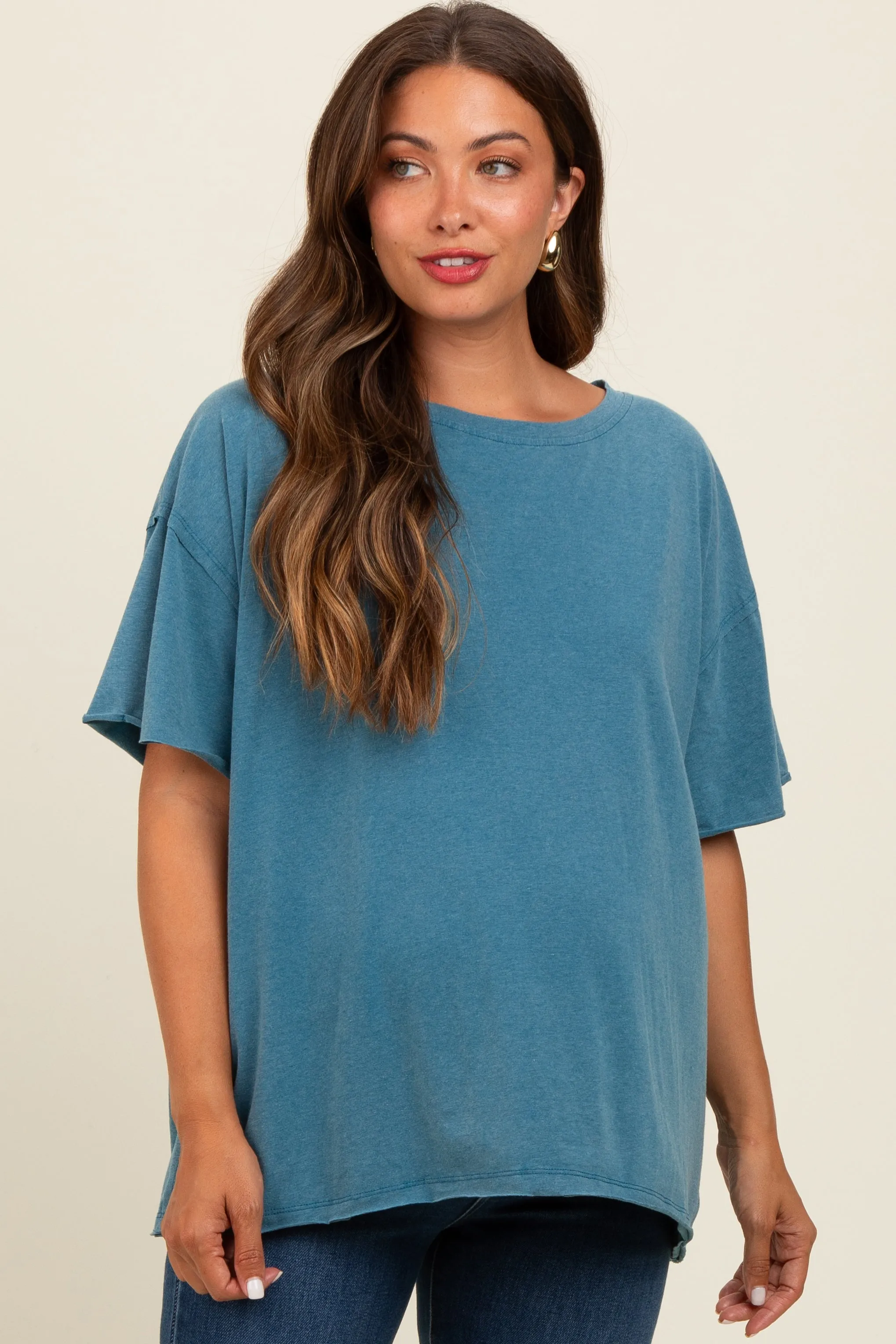 Teal Raw Rolled Hem Maternity Top sold by Pinkblush product image thumbnail 2