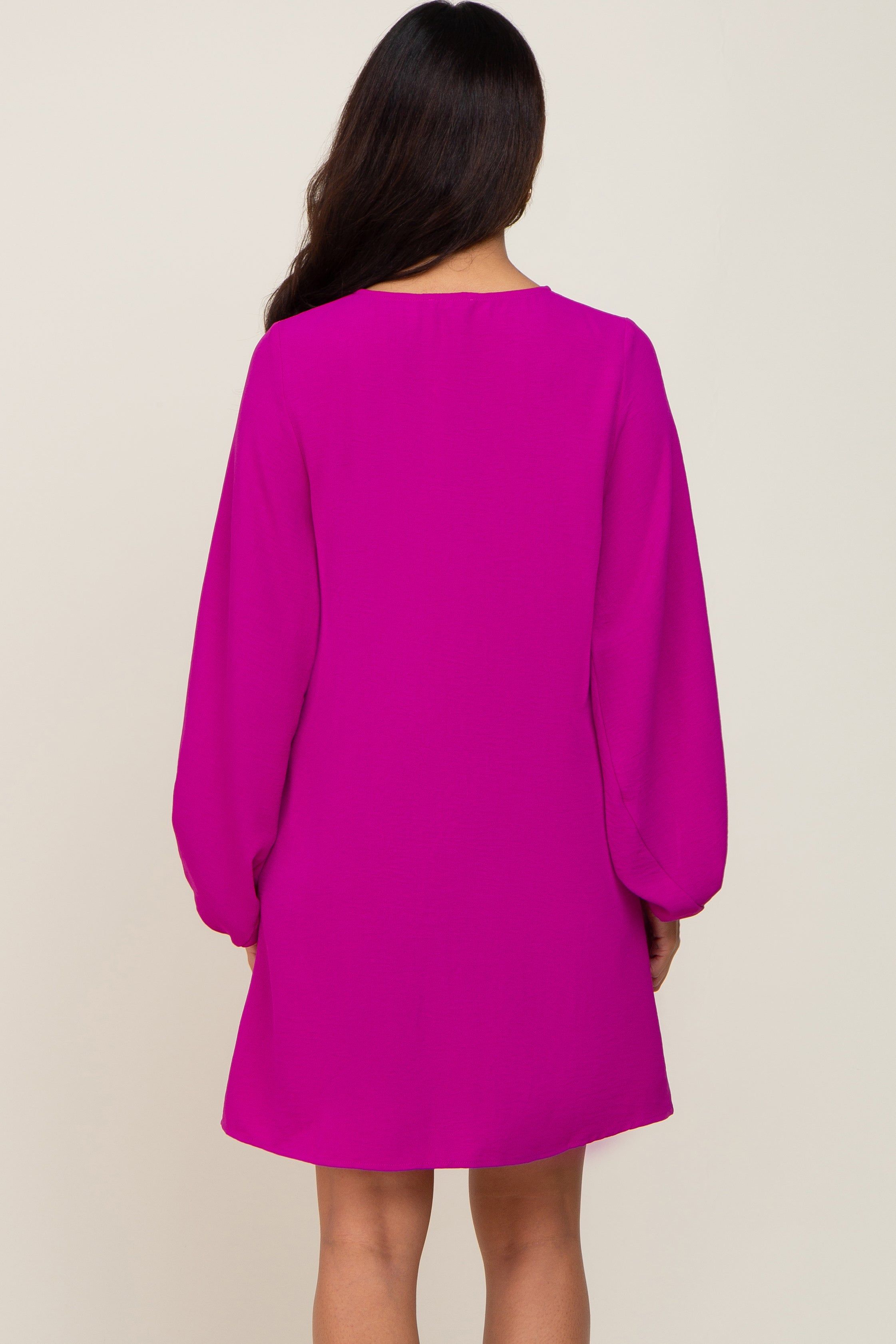Magenta Button Front Balloon Sleeve Maternity Dress sold by Pinkblush product image thumbnail 3