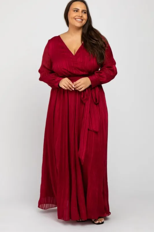 Burgundy Metallic Striped Chiffon Plus Maxi Dress sold by Pinkblush