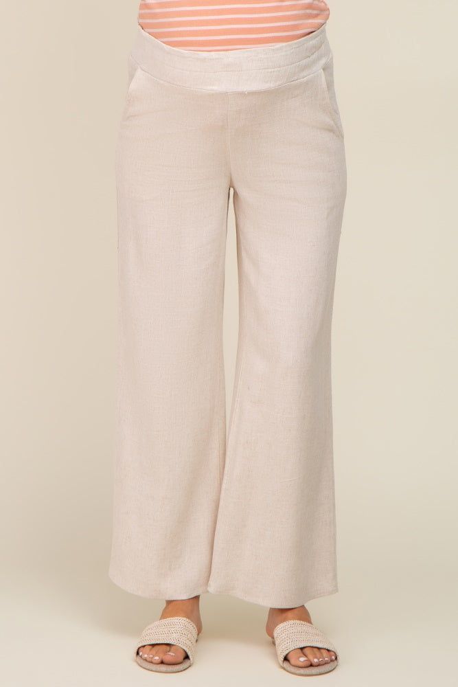 Beige Linen Wide Leg Maternity Pants sold by Pinkblush product image thumbnail 3