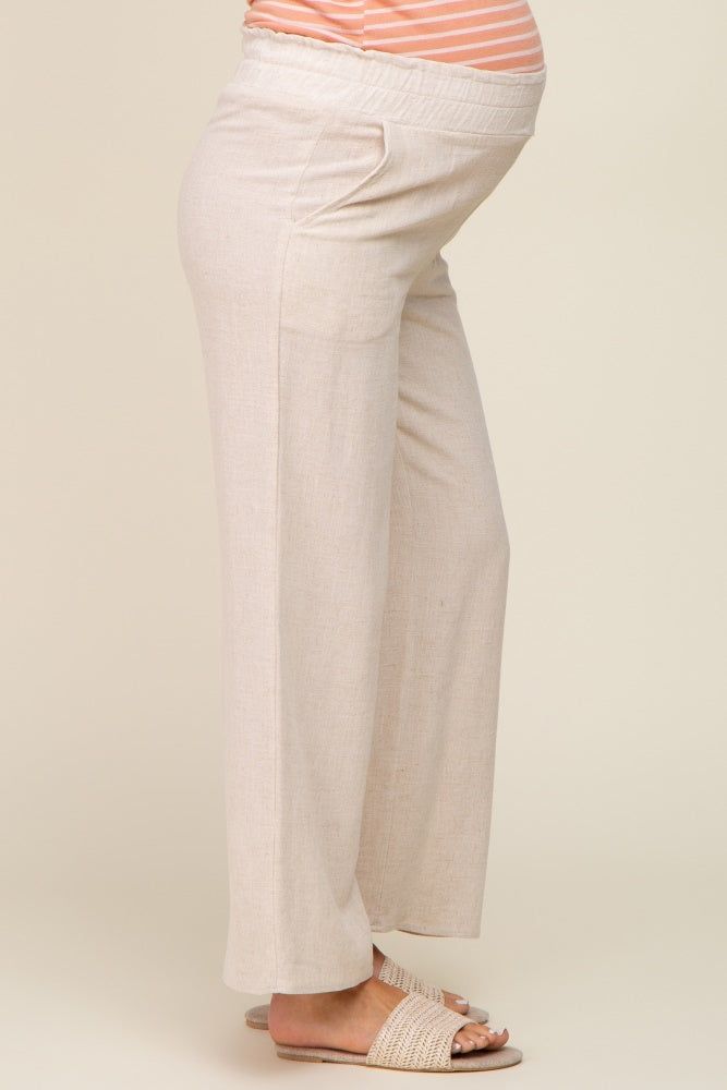 Beige Linen Wide Leg Maternity Pants sold by Pinkblush product image thumbnail 4