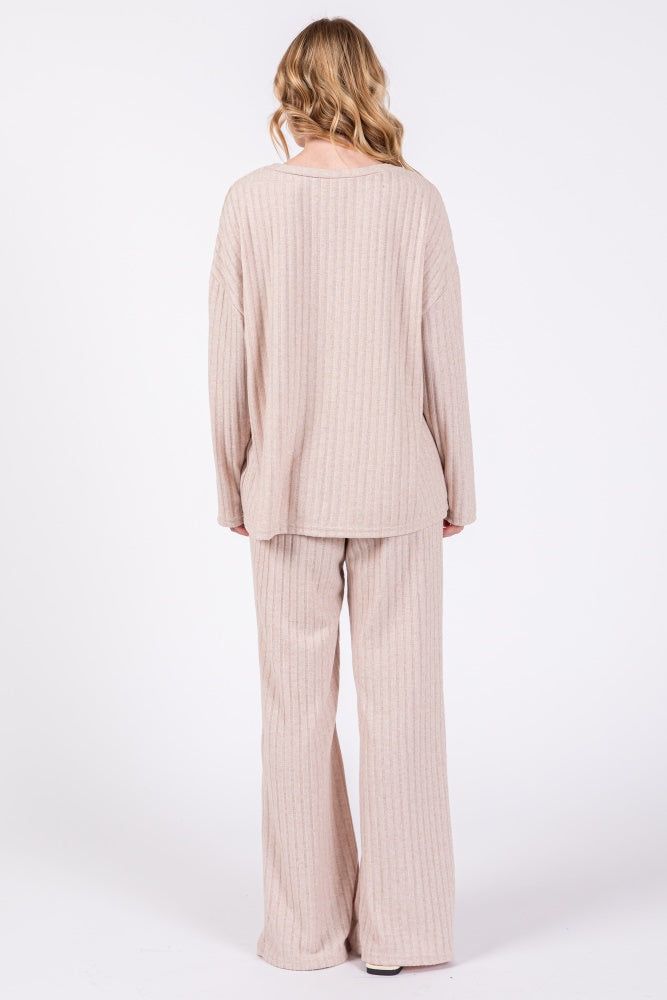 Taupe Ribbed Soft Knit Long Sleeve Pajama Set sold by Pinkblush product image thumbnail 3
