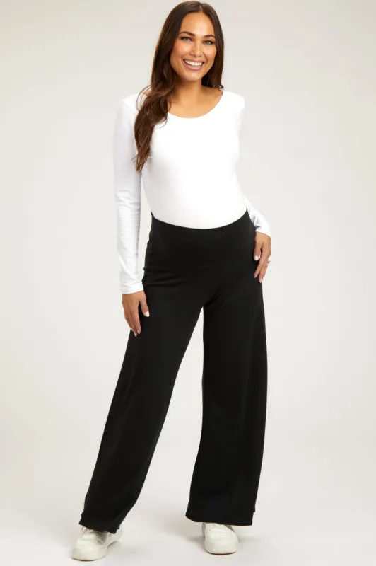 Black French Terry Wide Leg Maternity Lounge Pants sold by Pinkblush