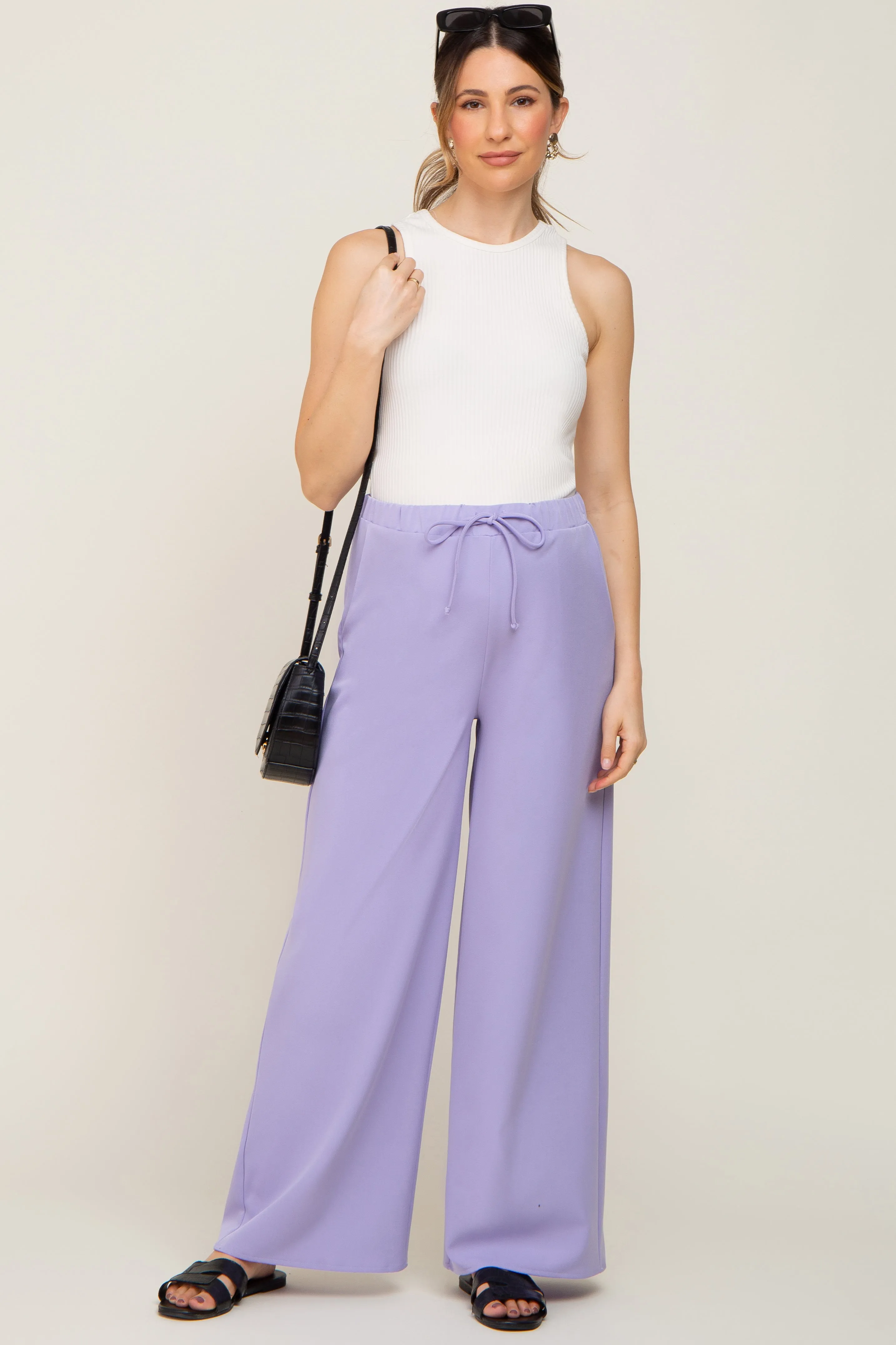 Lavender Drawstring Wide Leg Maternity Pants sold by Pinkblush product image thumbnail 5