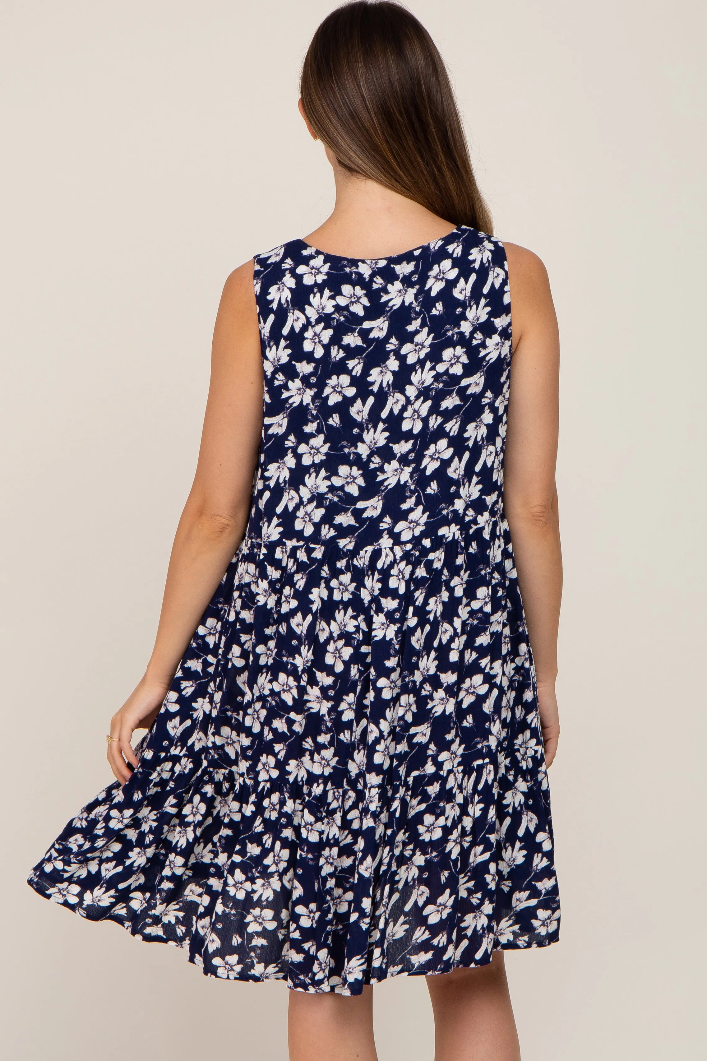 Navy Floral Sleeveless Tiered Maternity Dress sold by Pinkblush product image thumbnail 4