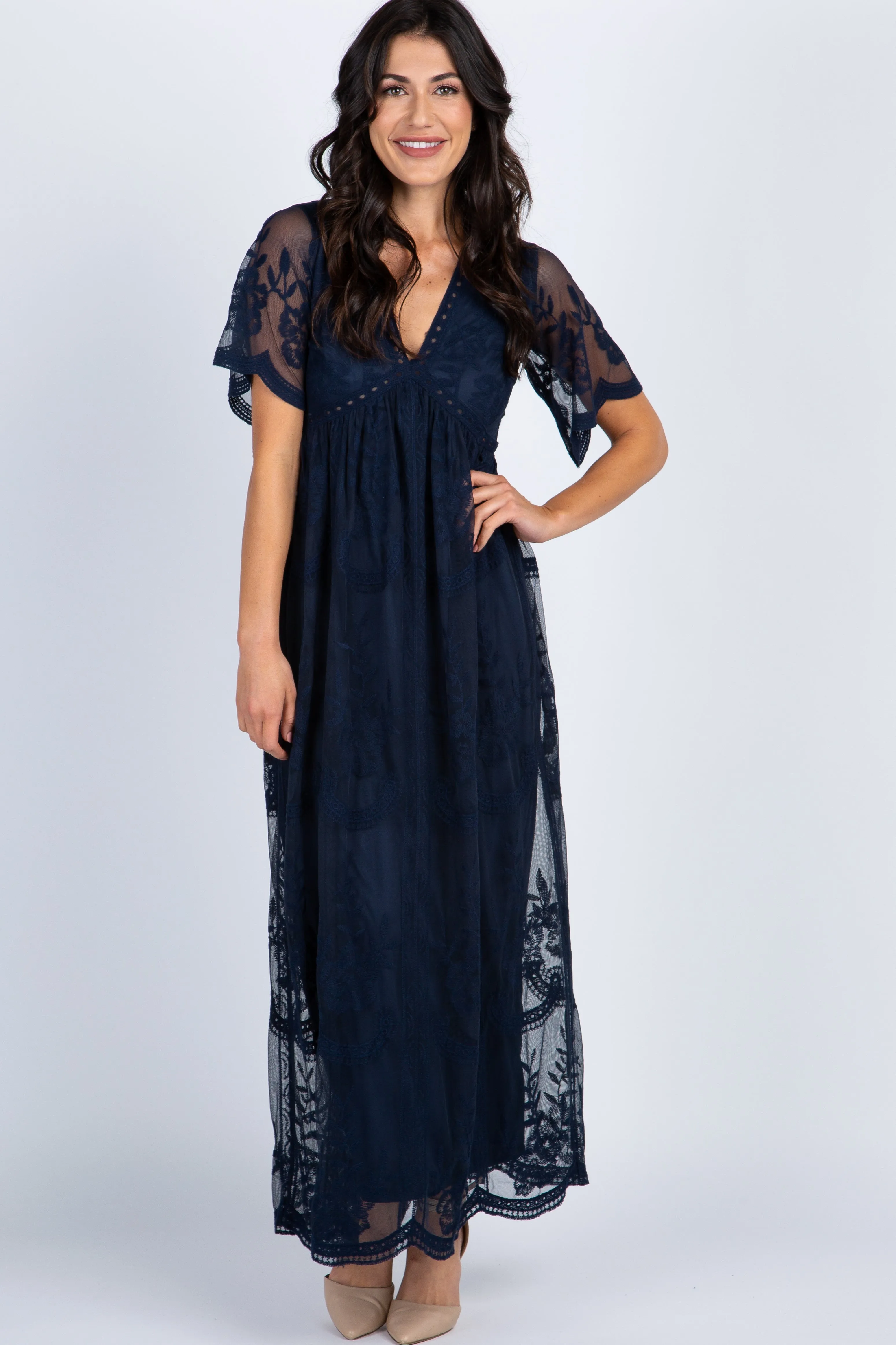 PinkBlush Navy Blue Lace Mesh Overlay Maternity Maxi Dress sold by Pinkblush product image thumbnail 5