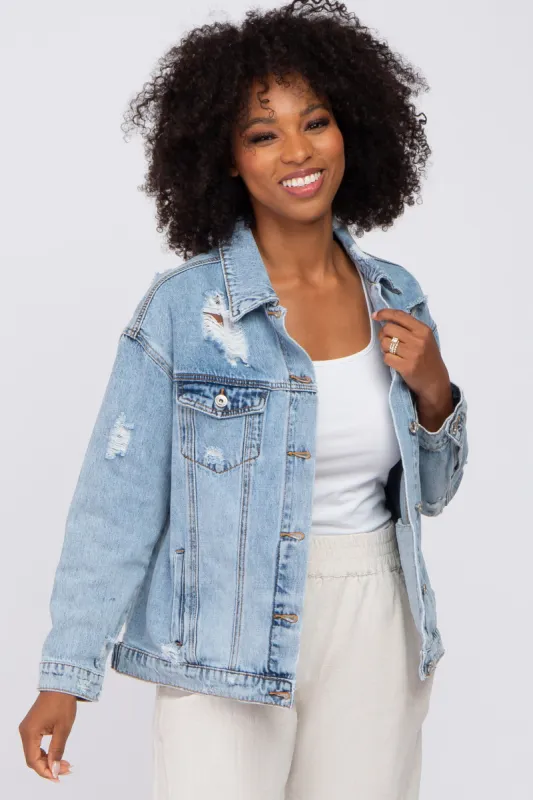 Light Blue Distressed Denim Jacket sold by Pinkblush