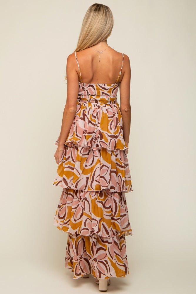 Gold Floral Flounce Tier Maternity Maxi Dress sold by Pinkblush product image thumbnail 3