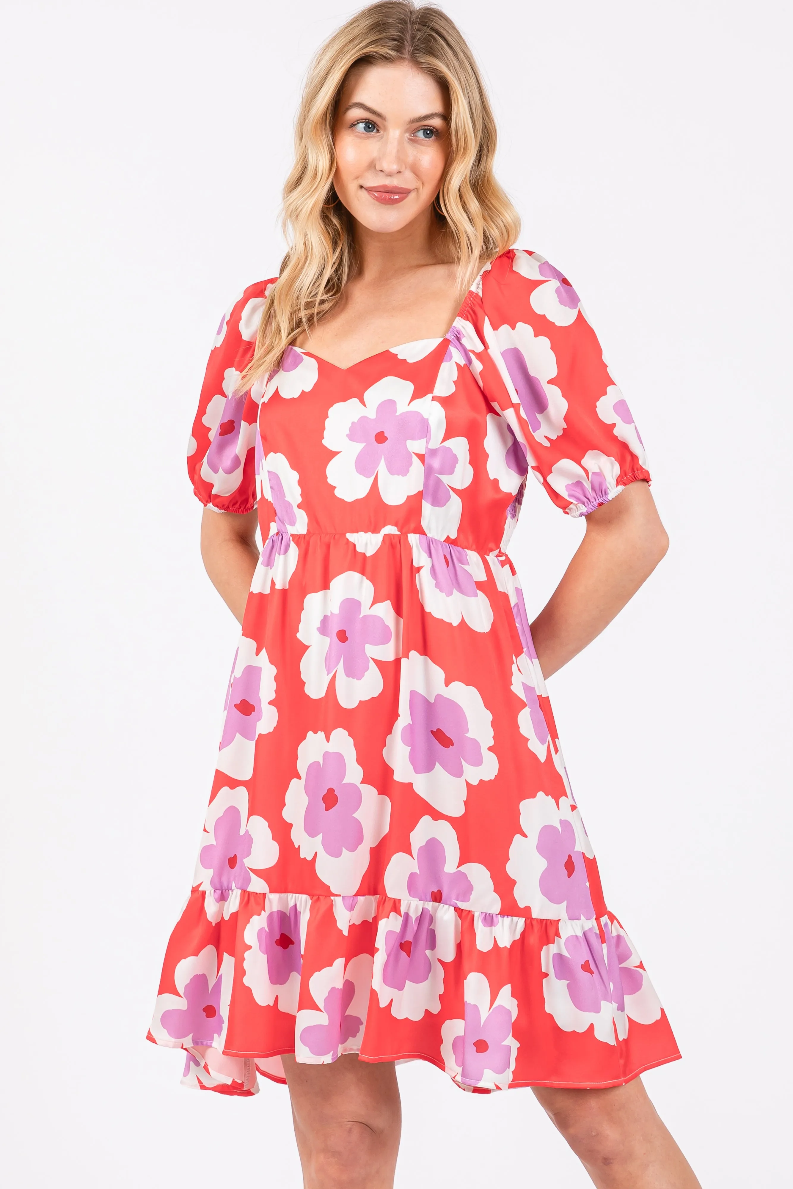 Red Floral Ruffle Hem Maternity Dress sold by Pinkblush product image thumbnail 5