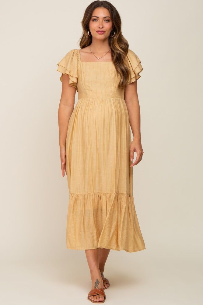 Yellow Flutter Sleeve Maternity Midi Dress sold by Pinkblush product image thumbnail 5