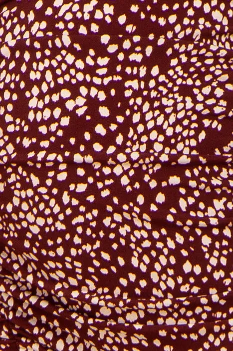 Burgundy Animal Print Deep V Ruched Dress sold by Pinkblush product image thumbnail 4