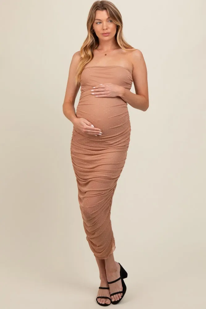 Mocha Embellished Mesh Strapless Ruched Maternity Dress sold by Pinkblush product image thumbnail 3
