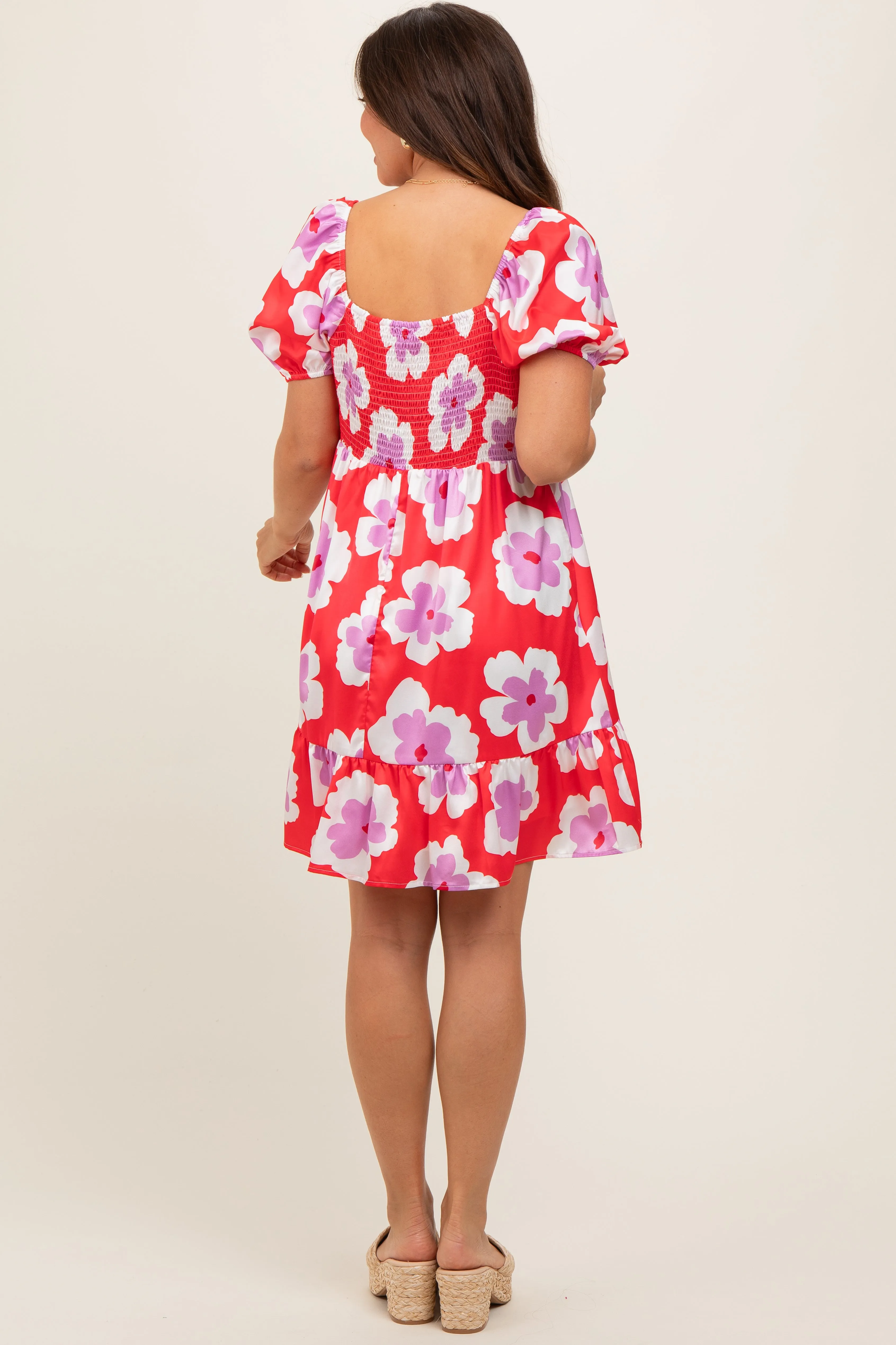 Red Floral Ruffle Hem Maternity Dress sold by Pinkblush product image thumbnail 4