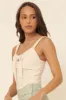 Oatmeal Woven Ruched Self Tie Knot Cami Top sold by Pinkblush