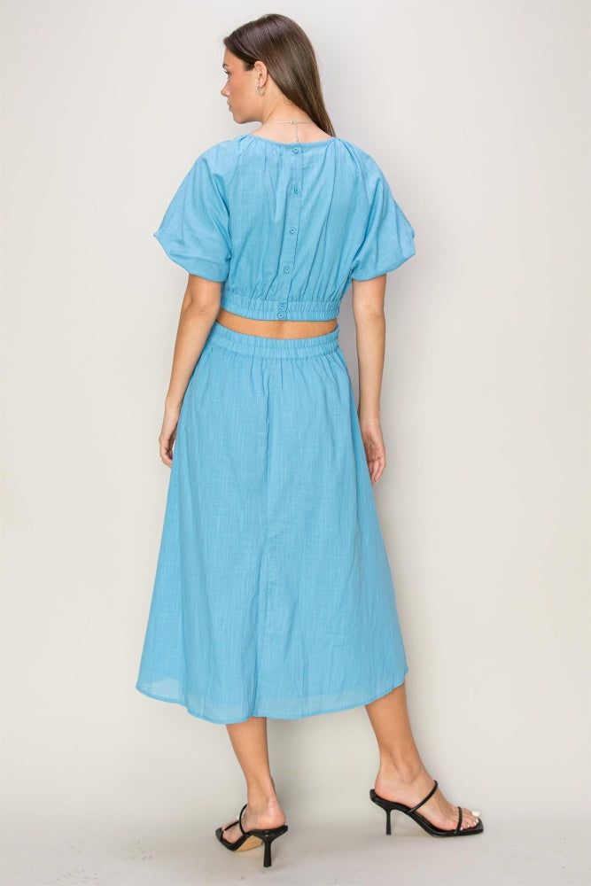 Blue Bubble Sleeve Midi Dress sold by Pinkblush product image thumbnail 3