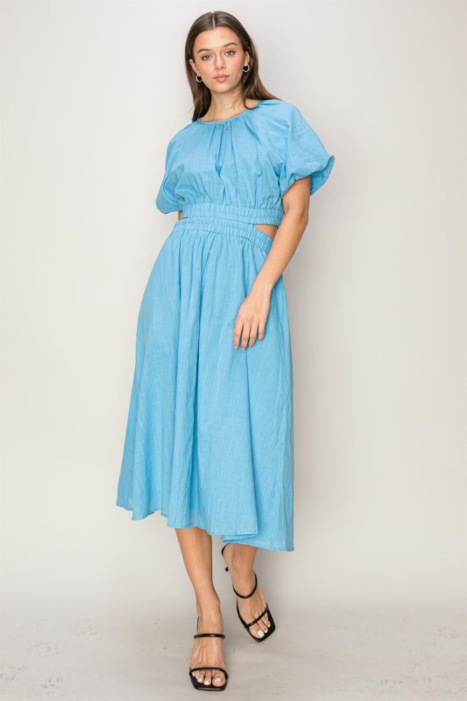 Blue Bubble Sleeve Midi Dress sold by Pinkblush