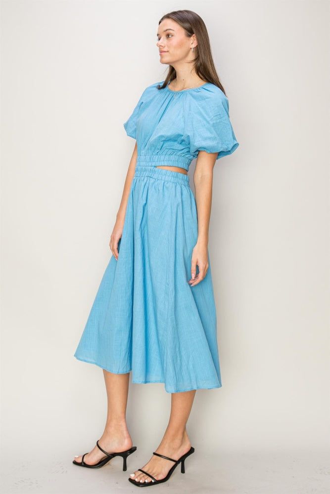 Blue Bubble Sleeve Midi Dress sold by Pinkblush product image thumbnail 2