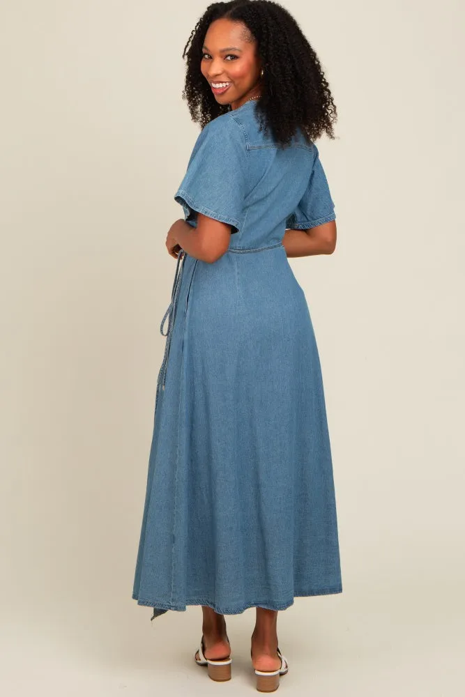 Blue Chambray Wrap Maxi Dress sold by Pinkblush product image thumbnail 3