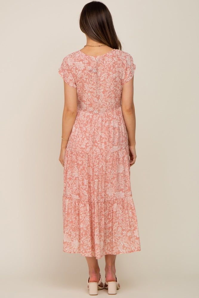 Pink Floral Tiered Button Down Maternity Midi Dress sold by Pinkblush product image thumbnail 4