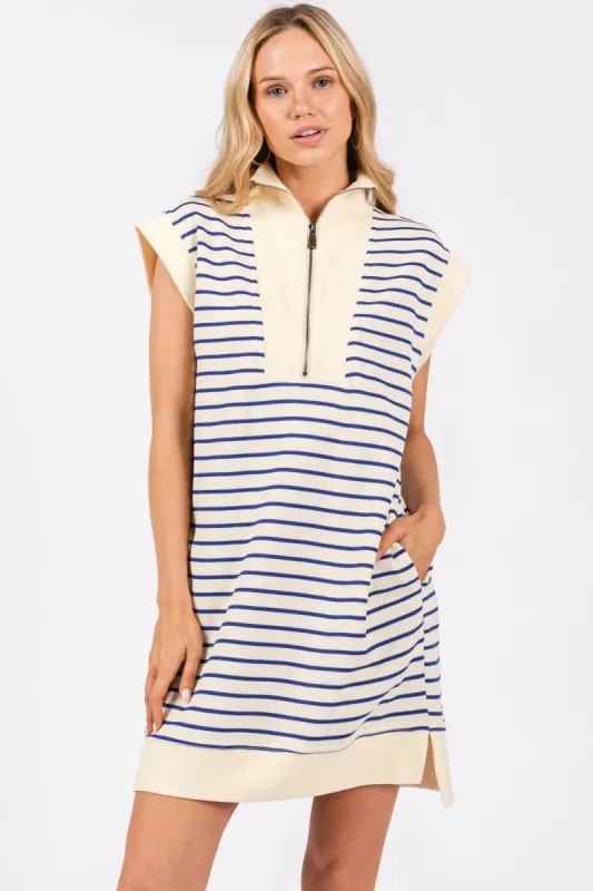 Cream Blue Striped Mini Dress sold by Pinkblush