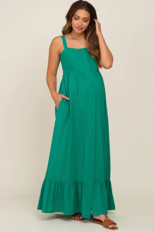 Green Front Button Sleeveless Maternity Maxi Dress sold by Pinkblush