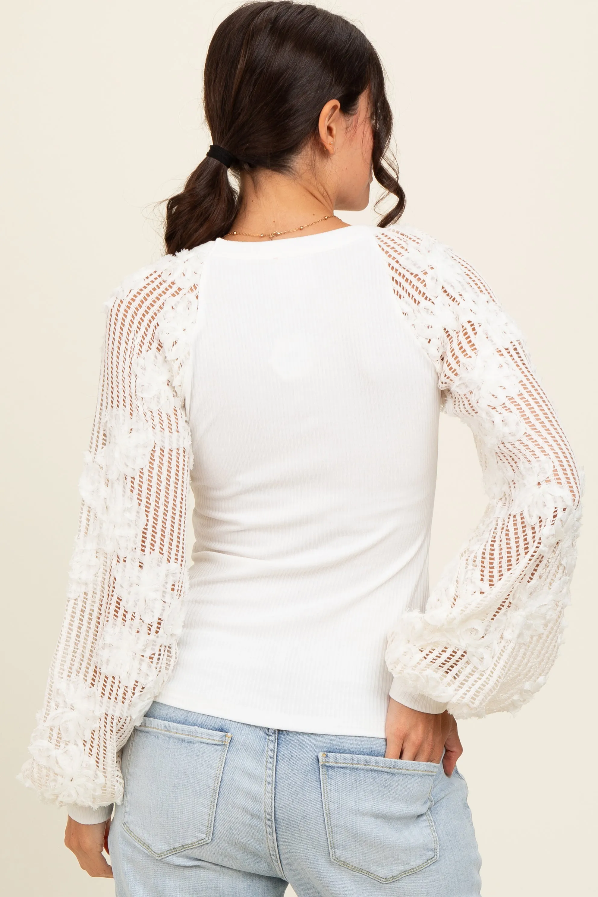 Ivory Floral Lace Balloon Sleeve Top sold by Pinkblush product image thumbnail 3