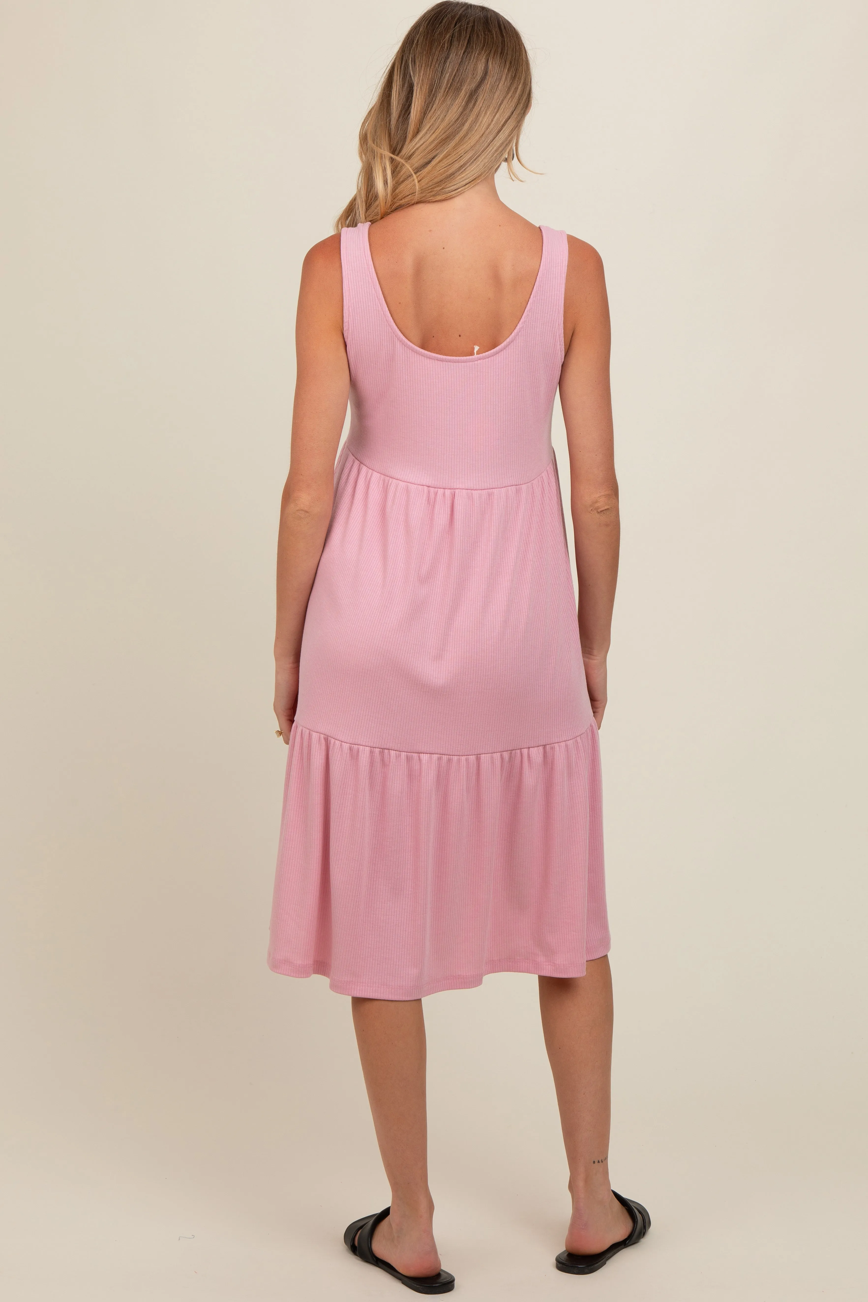Pink Tiered Sleeveless Maternity Midi Dress sold by Pinkblush product image thumbnail 4