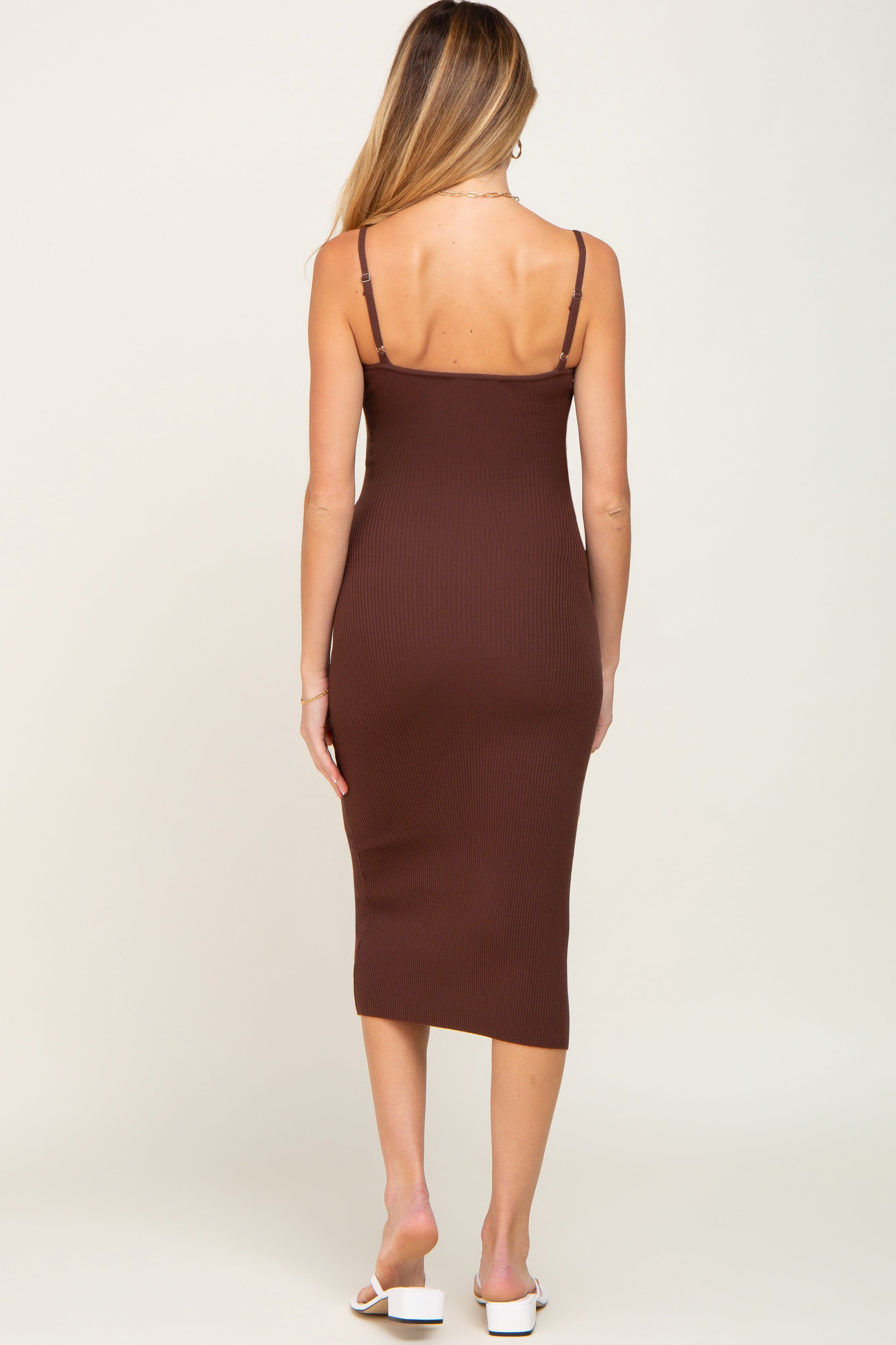 Brown Ribbed Sleeveless Fitted Maternity Dress sold by Pinkblush product image thumbnail 3