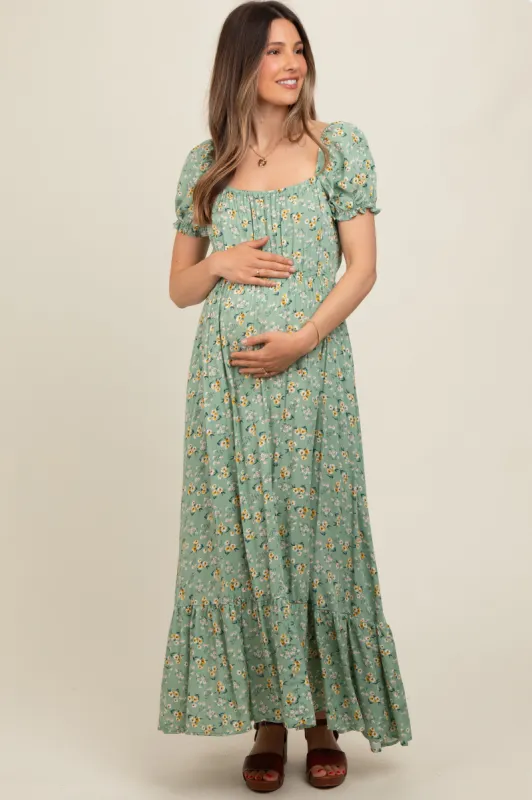 Sage Floral Short Sleeve Maternity Maxi Dress sold by Pinkblush
