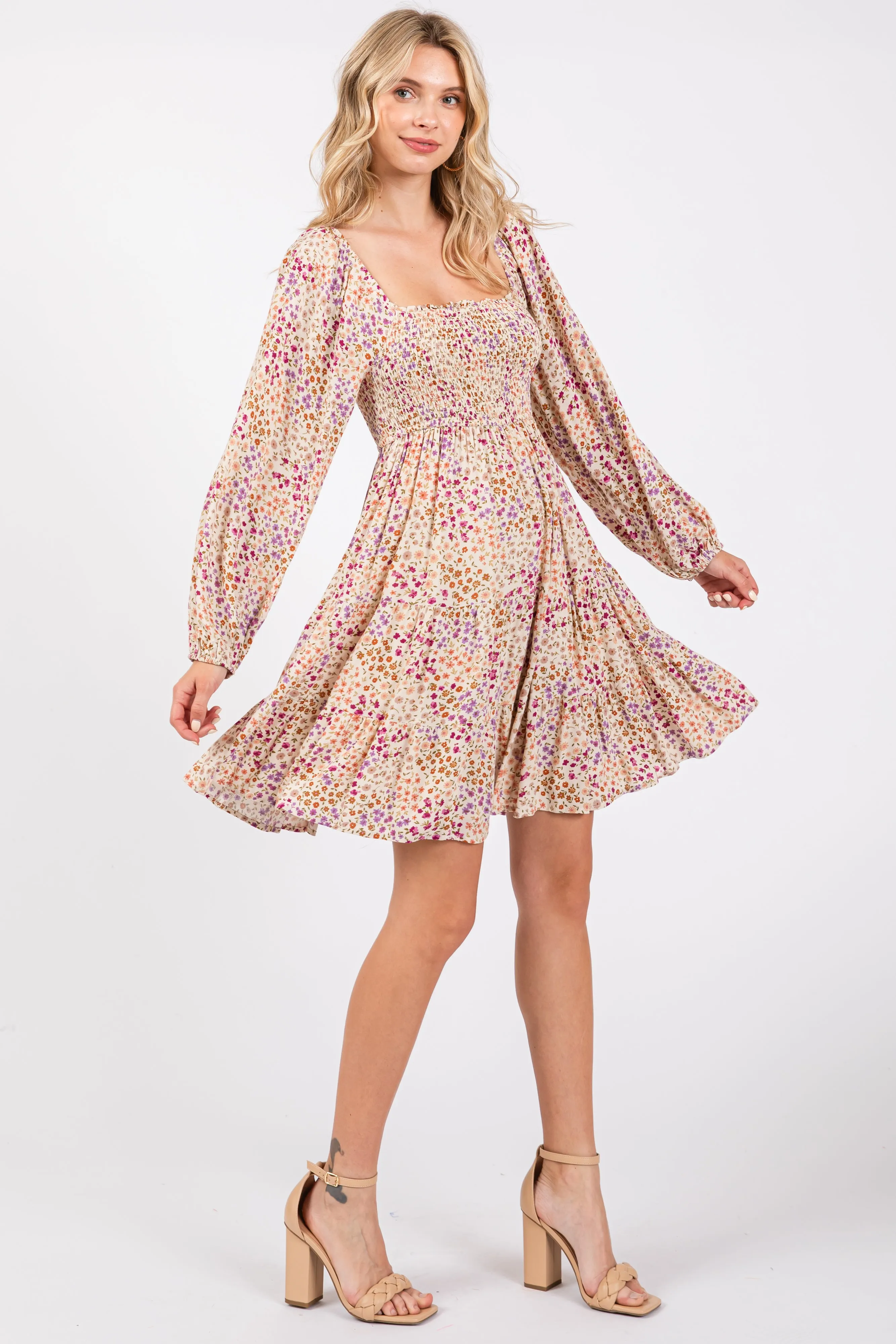 Multicolor Floral Print Smocked Dress sold by Pinkblush product image thumbnail 4