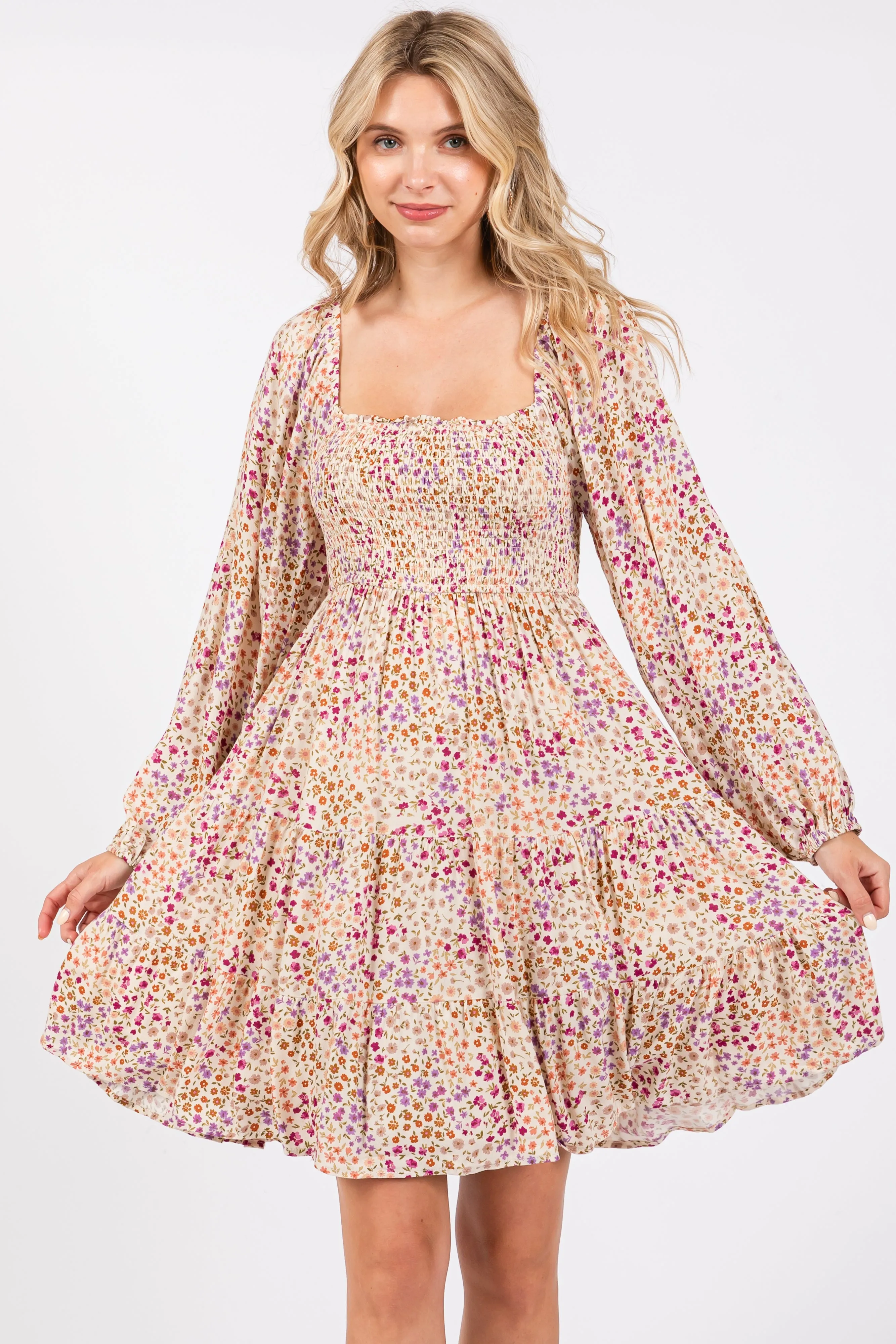 Multicolor Floral Print Smocked Dress sold by Pinkblush