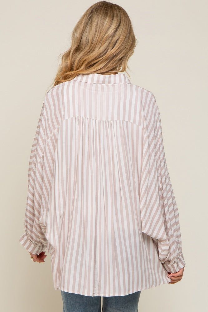 Taupe Striped Button Up Dolman Sleeve Maternity Top sold by Pinkblush product image thumbnail 3