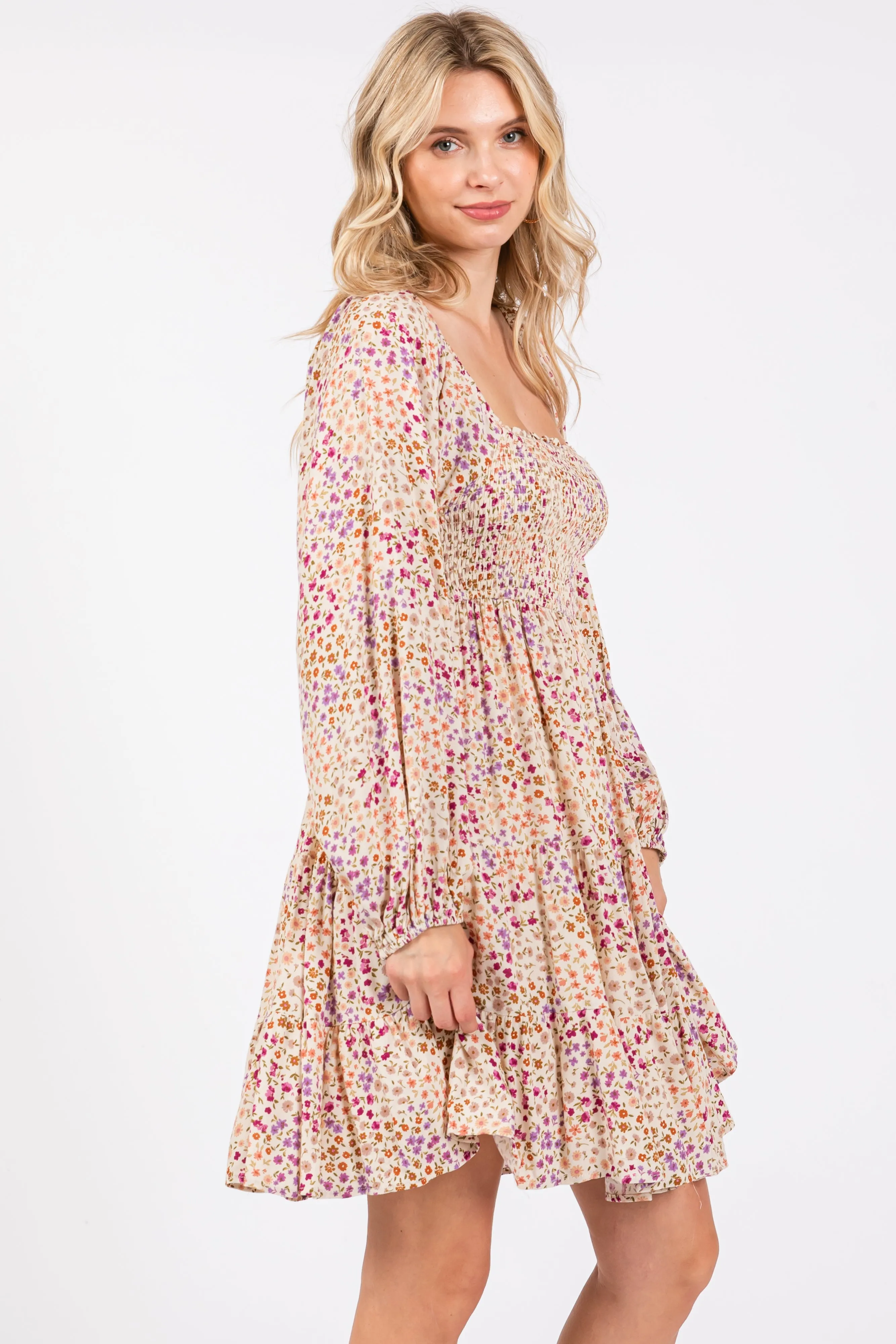 Multicolor Floral Print Smocked Dress sold by Pinkblush product image thumbnail 2