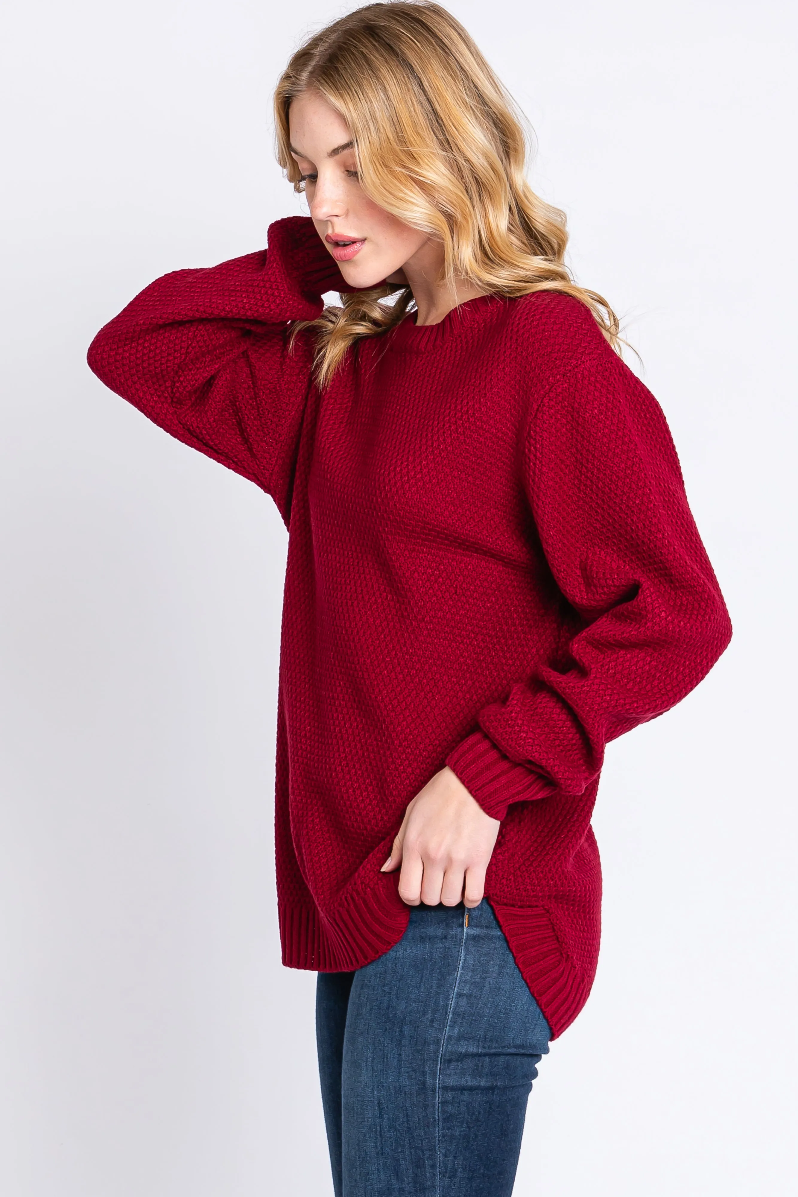 Burgundy Knit Pullover Sweater sold by Pinkblush product image thumbnail 2