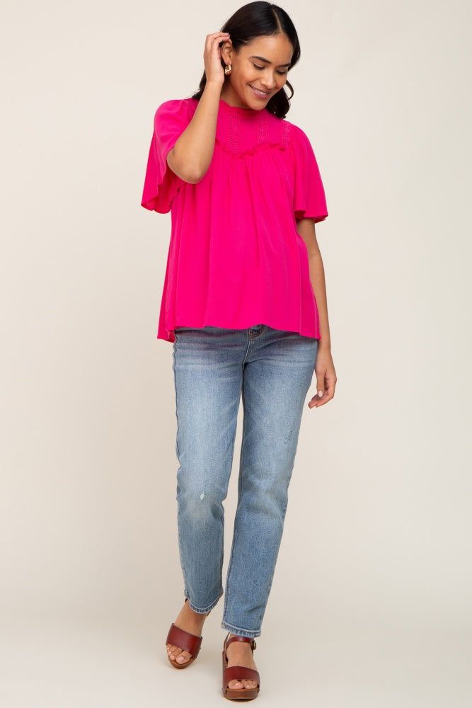 Magenta Floral Crochet Ruffled Maternity Blouse sold by Pinkblush product image thumbnail 4