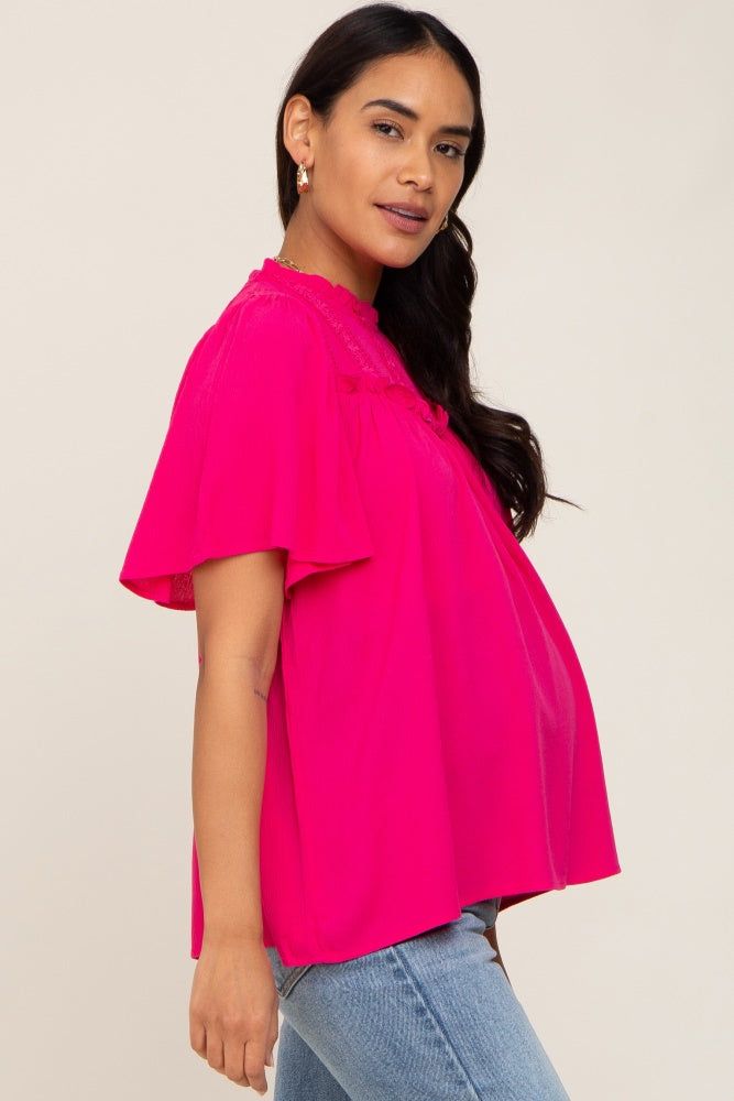 Magenta Floral Crochet Ruffled Maternity Blouse sold by Pinkblush product image thumbnail 2