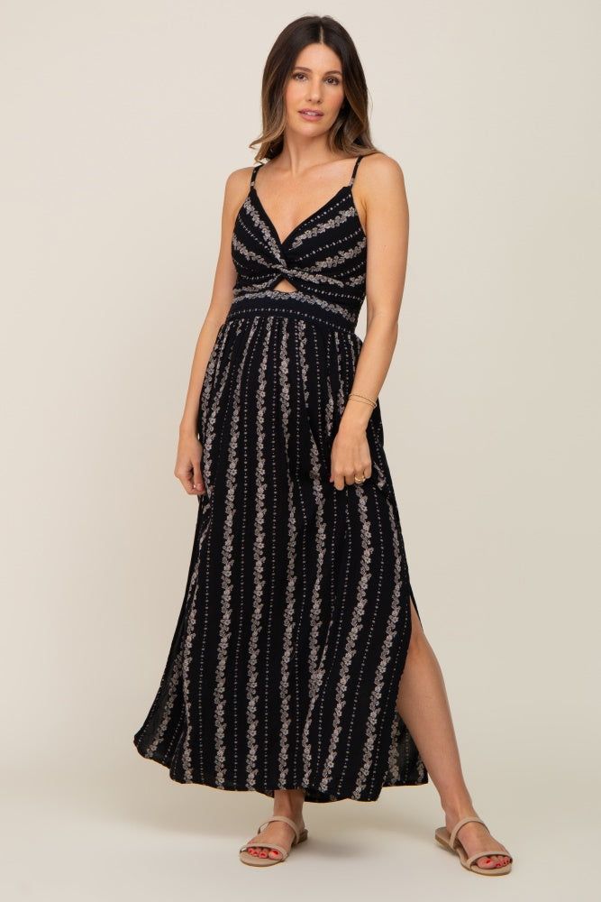 Black Floral Front Cutout Side Slit Maternity Maxi Dress sold by Pinkblush product image thumbnail 4