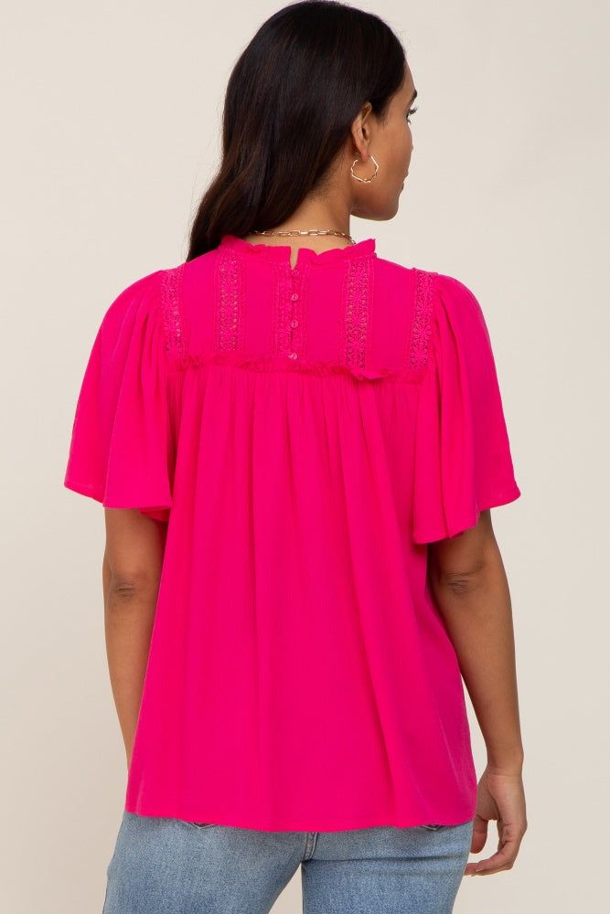 Magenta Floral Crochet Ruffled Maternity Blouse sold by Pinkblush product image thumbnail 3