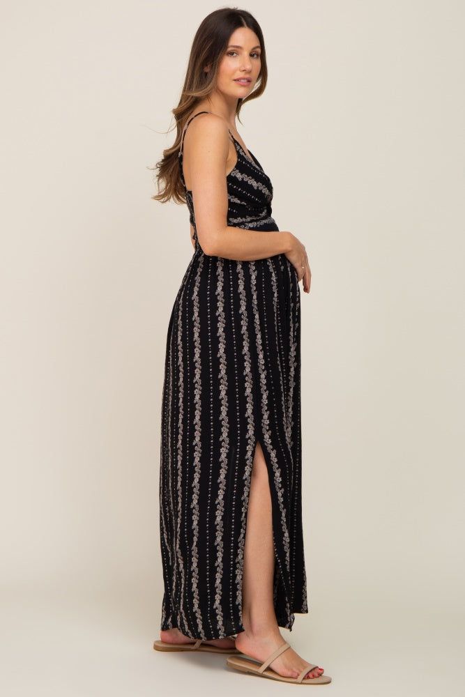 Black Floral Front Cutout Side Slit Maternity Maxi Dress sold by Pinkblush product image thumbnail 2