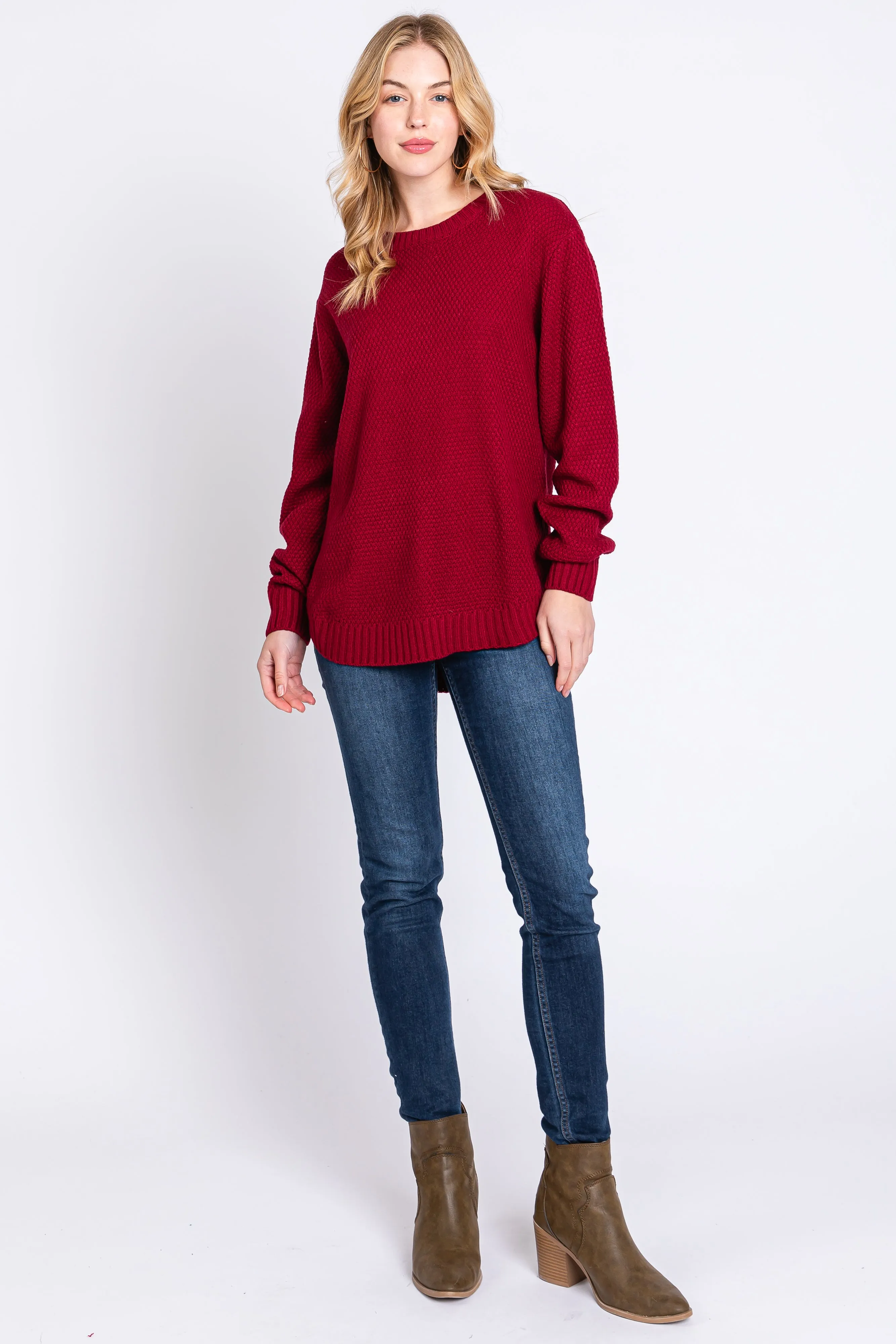 Burgundy Knit Pullover Sweater sold by Pinkblush product image thumbnail 4
