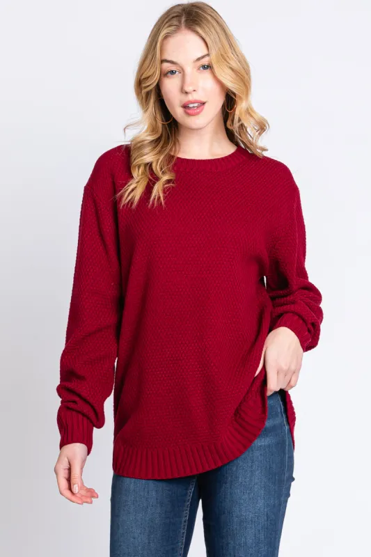 Burgundy Knit Pullover Sweater sold by Pinkblush