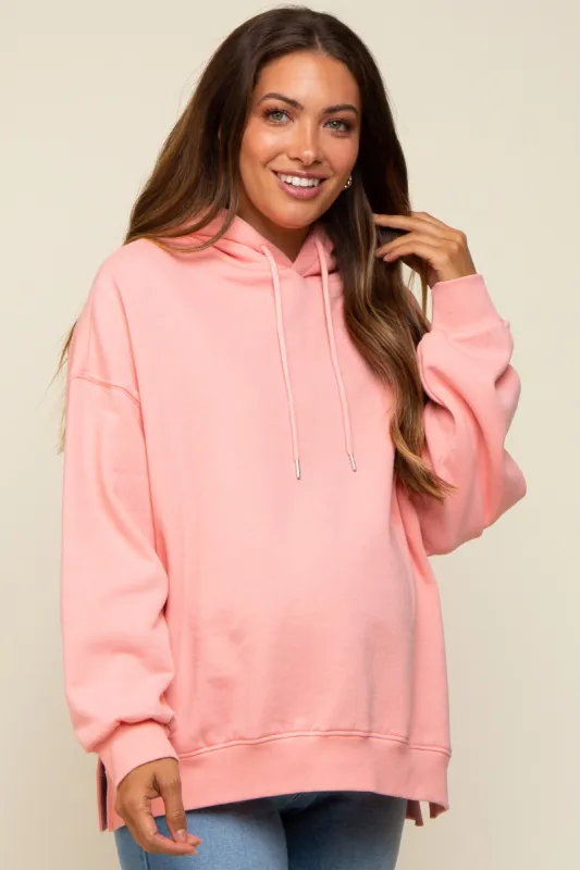 Pink Drawstring Maternity Hoodie sold by Pinkblush