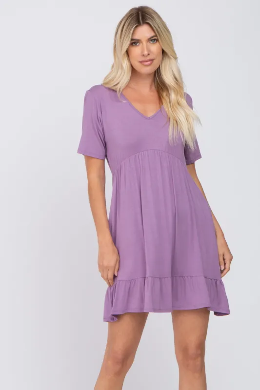 Lavender V-Neck Ruffle Hem Dress sold by Pinkblush
